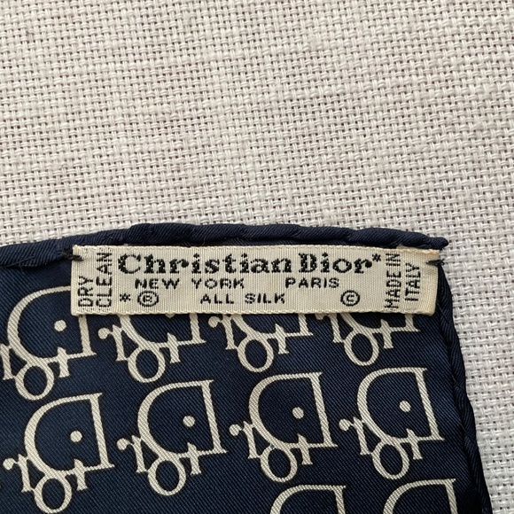 Christian Dior Silk Trotter Monogram Navy White Logo Scarf 19”x19”Made in Italy - Picture 6 of 9